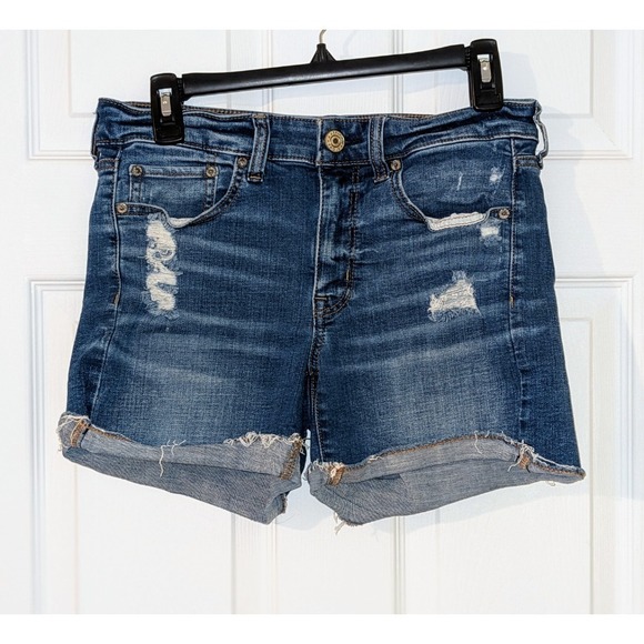 American Eagle Outfitters Pants - American Eagle Denim Shorts Super Stretch‎ Distressed Cuffed Blue Size 8